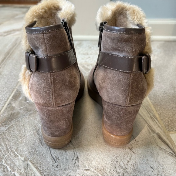 Aquatalia Cameron Waterproof Faux-Fur Trimmed Suede Wedge Bootie, Size 9.5 Women - Picture 8 of 11